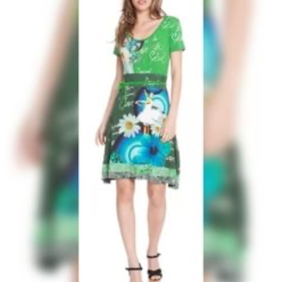 Desigual Cirque Du Soleil Green Dress Circus Ballerina Flowers - size large - Picture 1 of 6